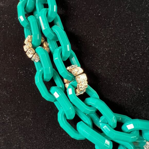 J Crew Vintage Inspired Turquoise Acrylic Chain Link Necklace Rhinestone… - Picture 3 of 11